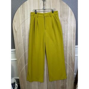 RE WASH Brand Women green Yellow Wide Leg Pleated Pants Size 5
